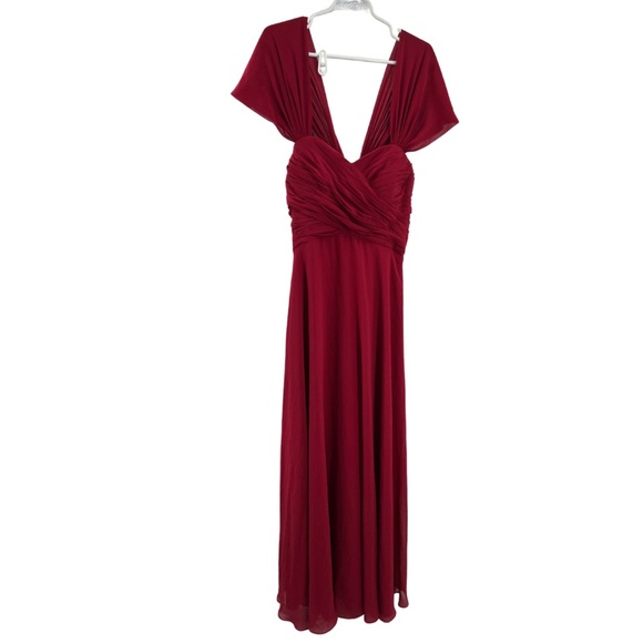 Oyisha floor length flowy gown dress 16 formal bridesmaid party dance dark red - Picture 3 of 12